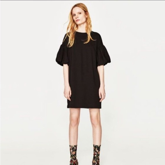 Zara Trafaluc Women’s Black Crewneck T-Shirt Dress With Puff Sleeves Siz… - Picture 1 of 10